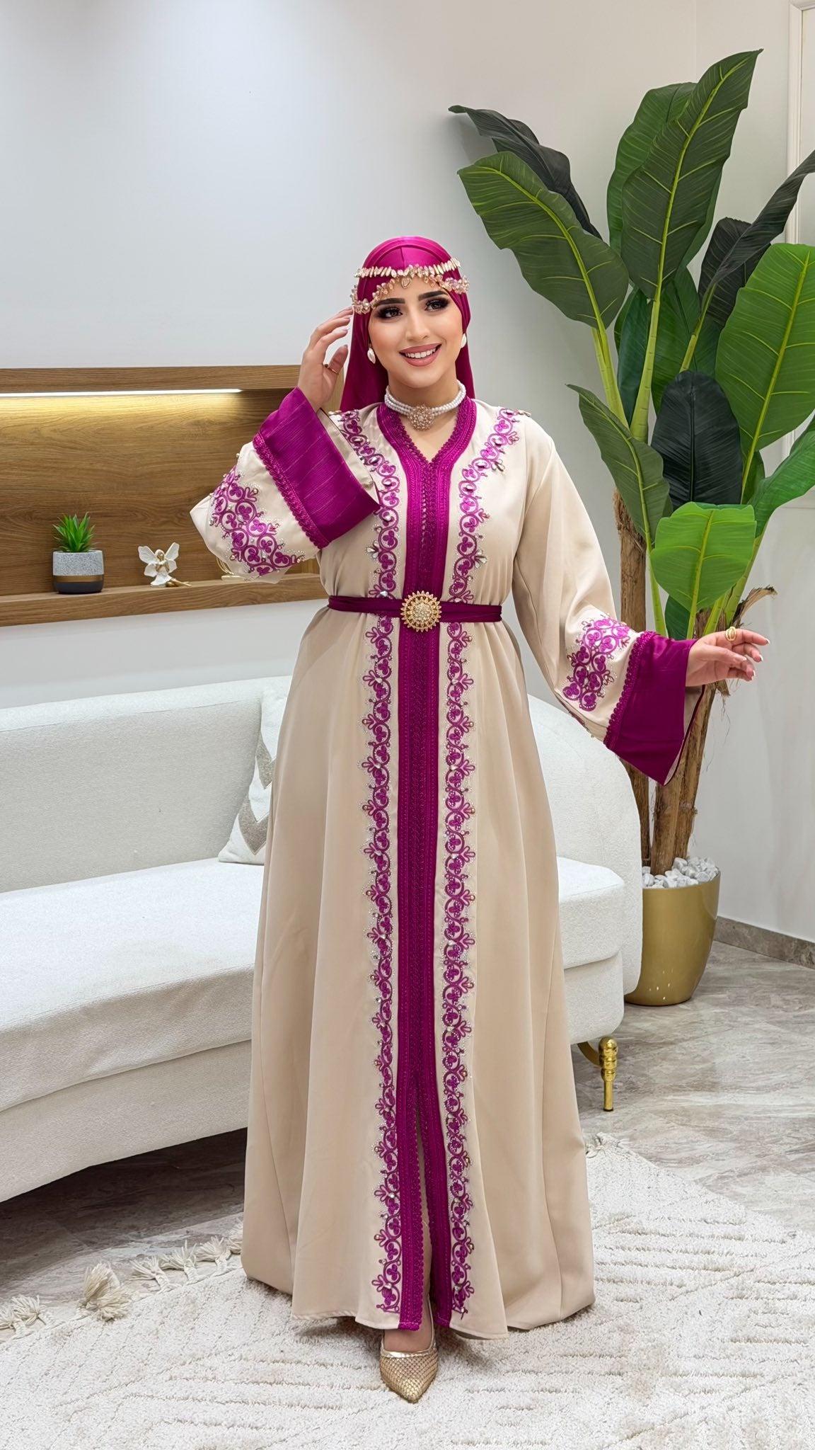 caftan broderie rose