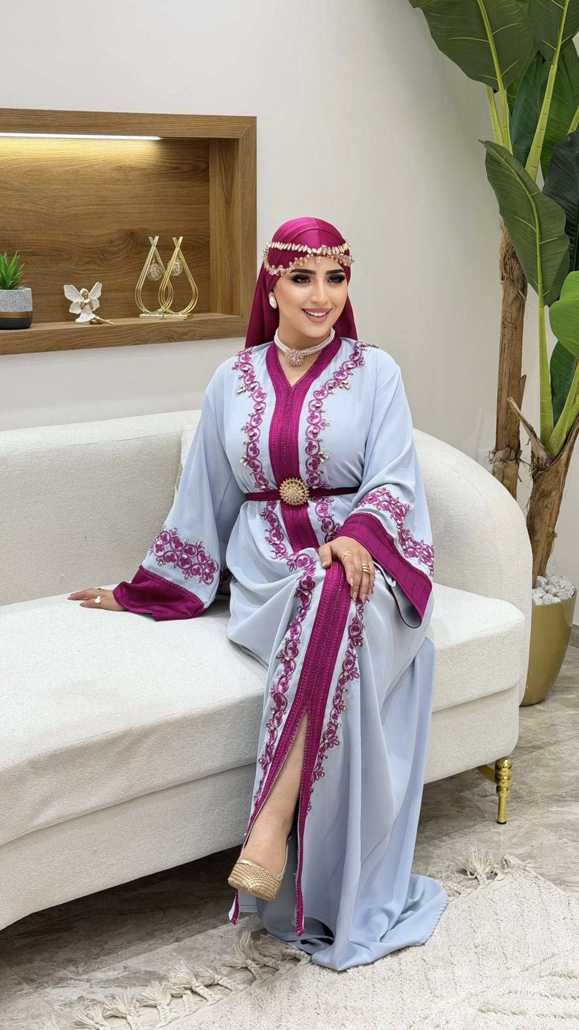 caftan broderie rose